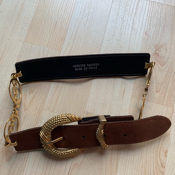 Vintage Brown and Gold Italian Genuine Leather Belt - Picture 2 of 2